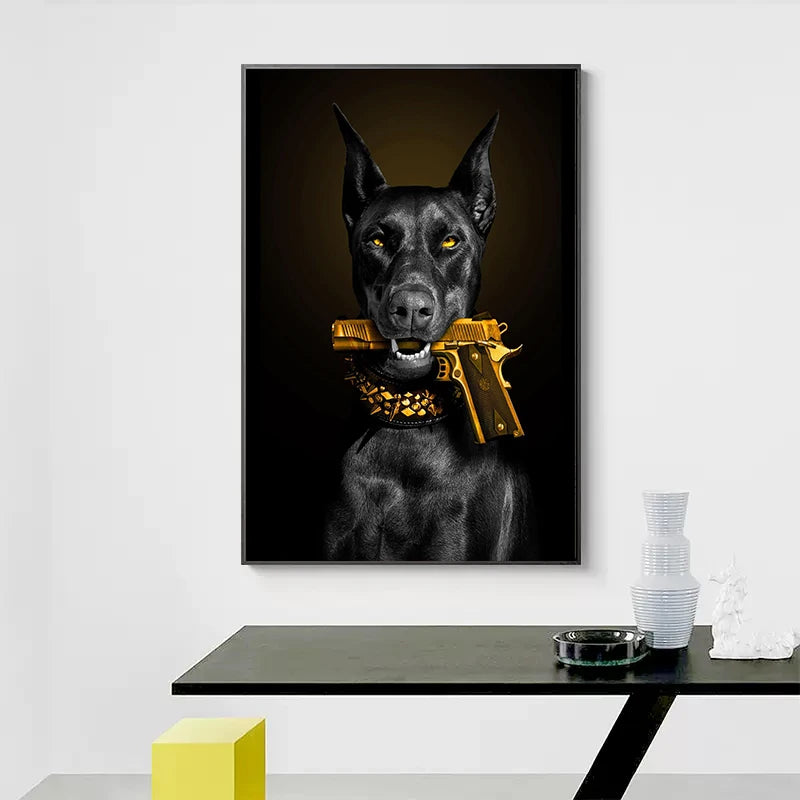 Luxury Black Doberman Poster Canvas