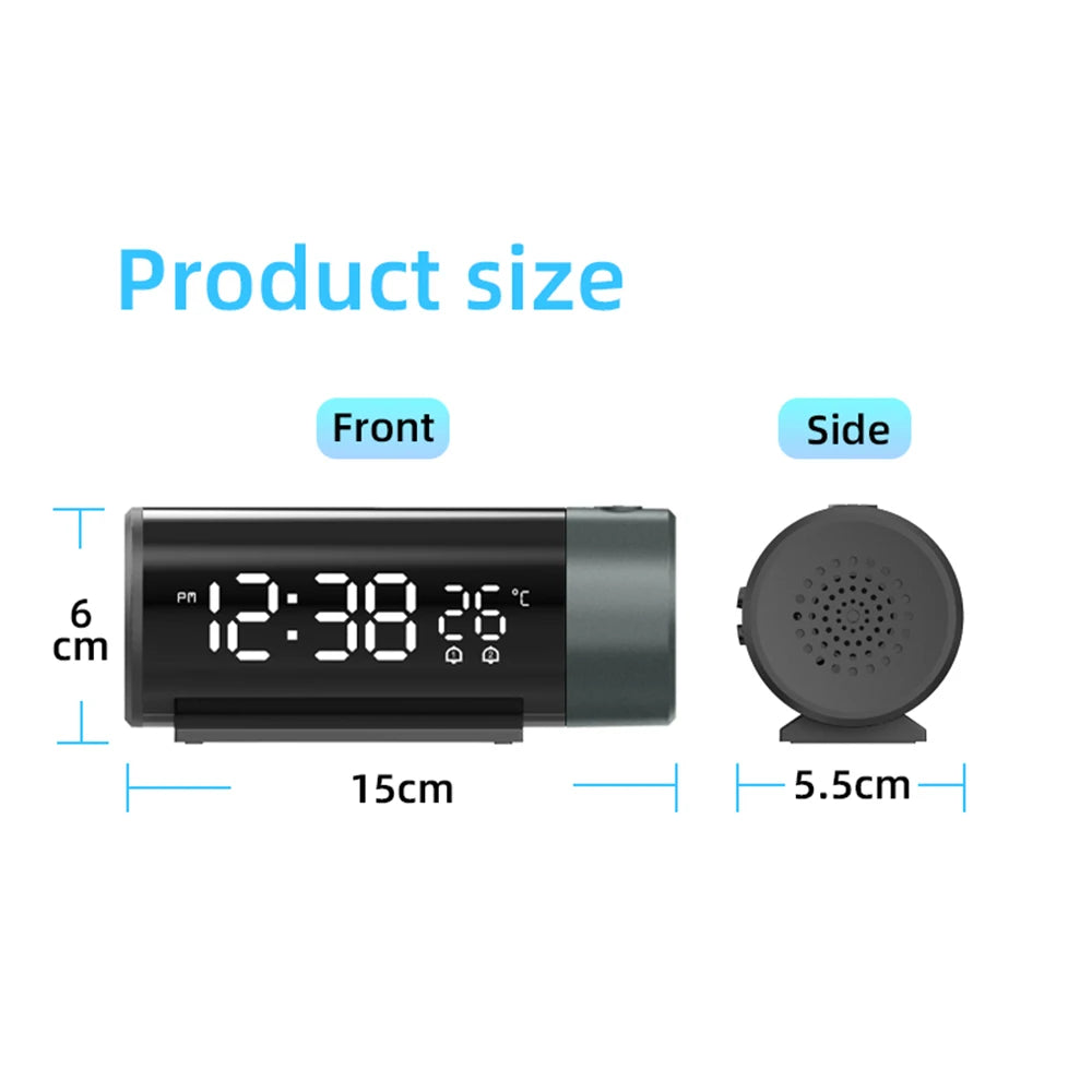 Projection Digital Alarm Clock with 180° Rotatable Projector