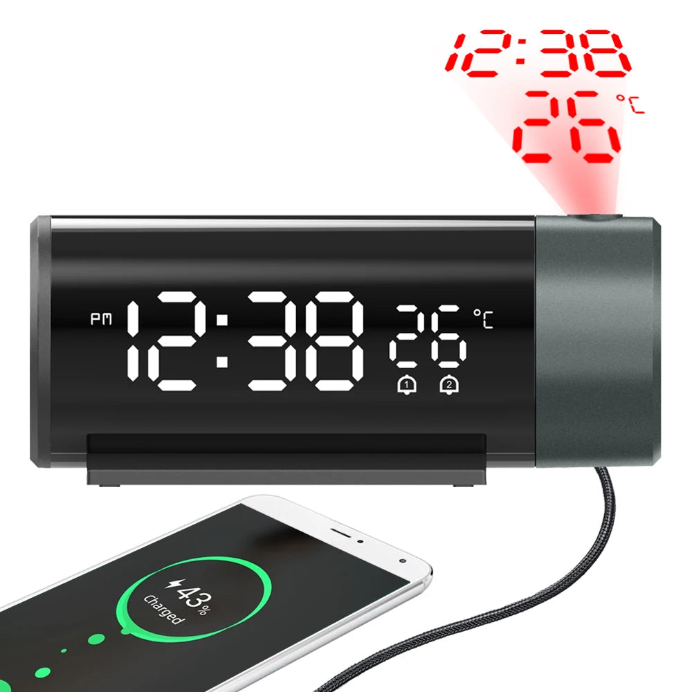 Projection Digital Alarm Clock with 180° Rotatable Projector
