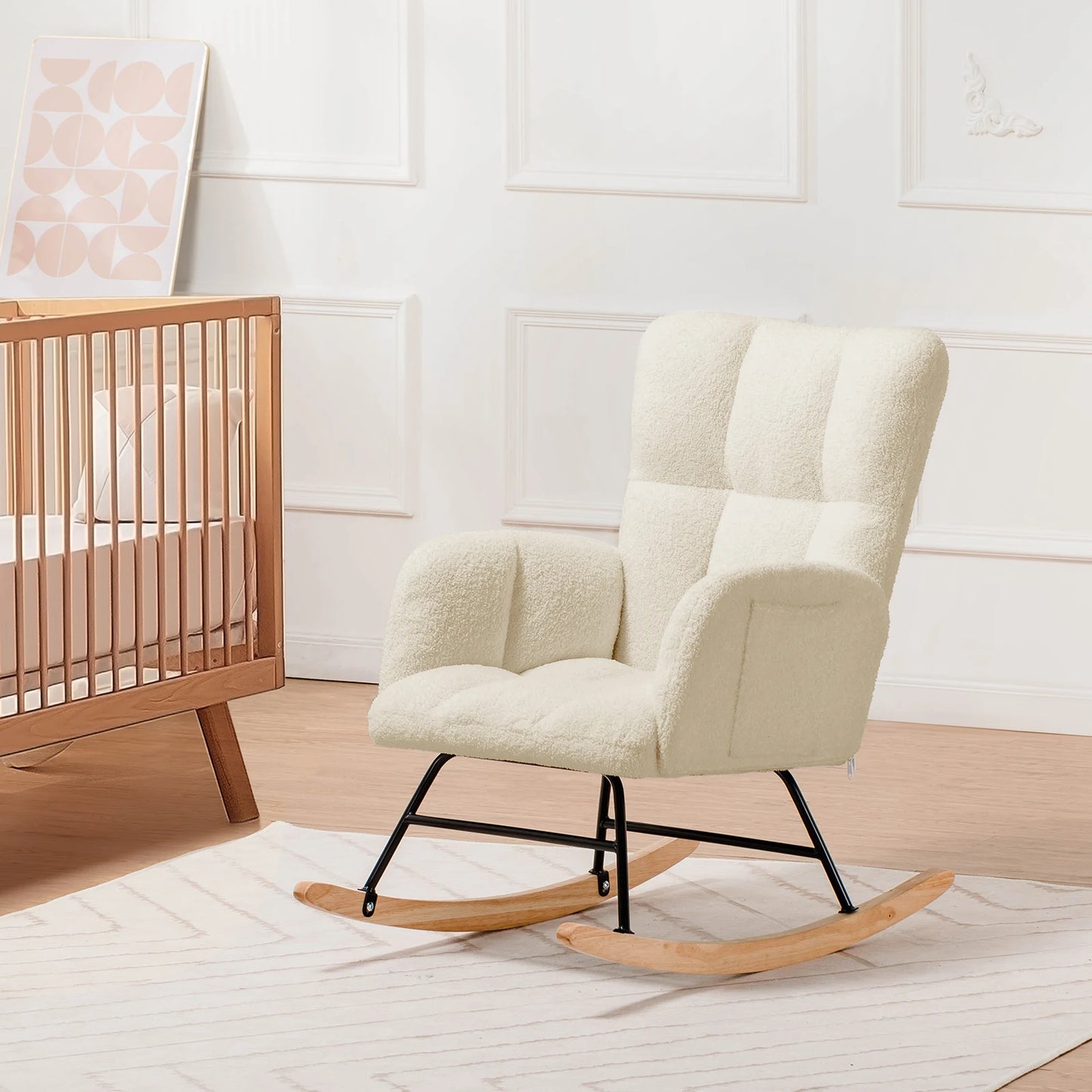 Teddy Nursery Rocking Chair – Upholstered Glider with Side Pockets
