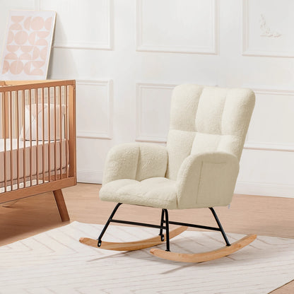 Teddy Nursery Rocking Chair – Upholstered Glider with Side Pockets