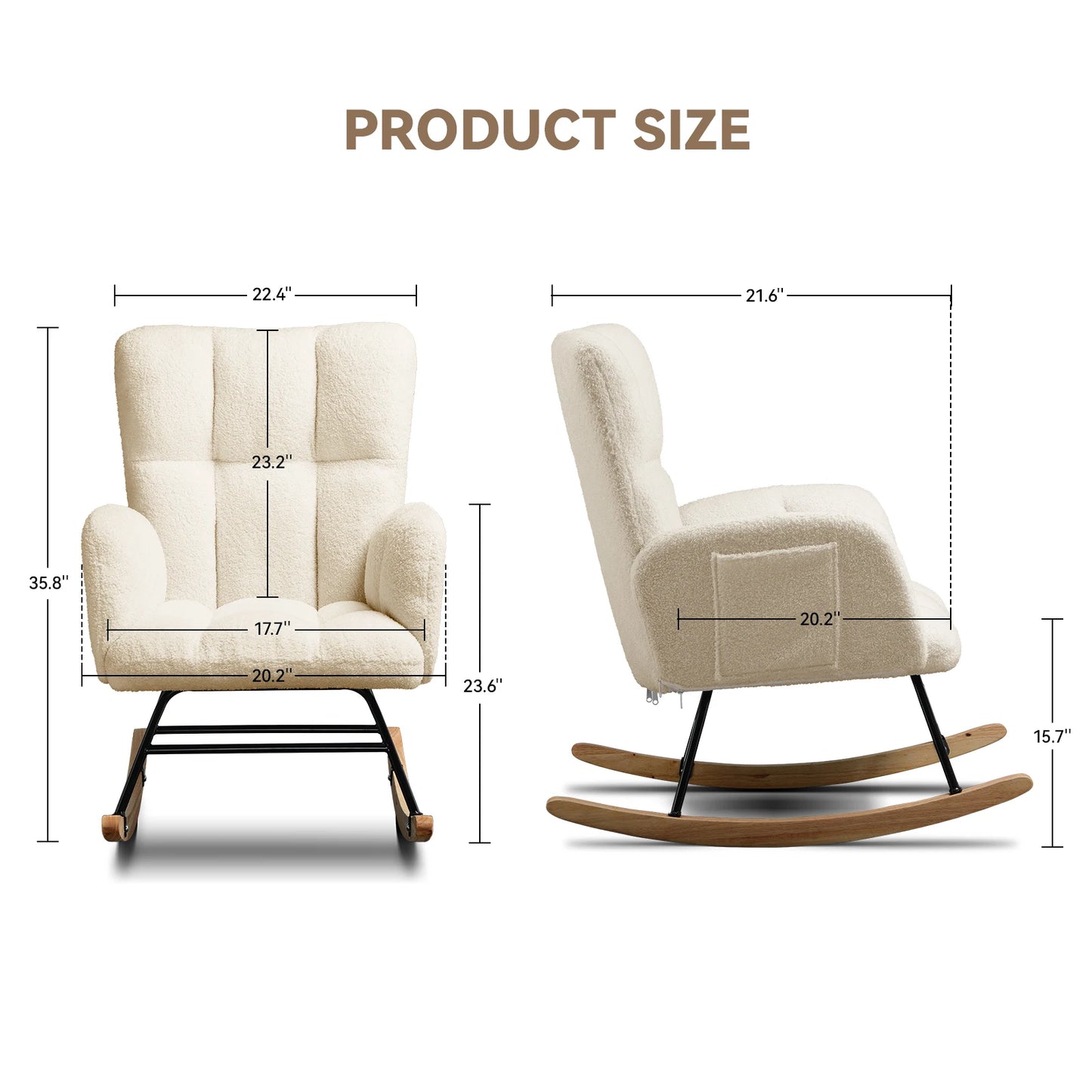 Teddy Nursery Rocking Chair – Upholstered Glider with Side Pockets