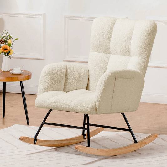 Teddy Nursery Rocking Chair – Upholstered Glider with Side Pockets
