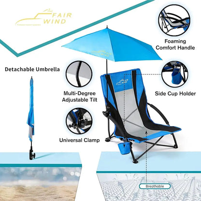 2 Pcs Beach Chair With Umbrella For Adults