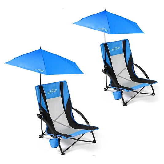 2 Pcs Beach Chair With Umbrella For Adults