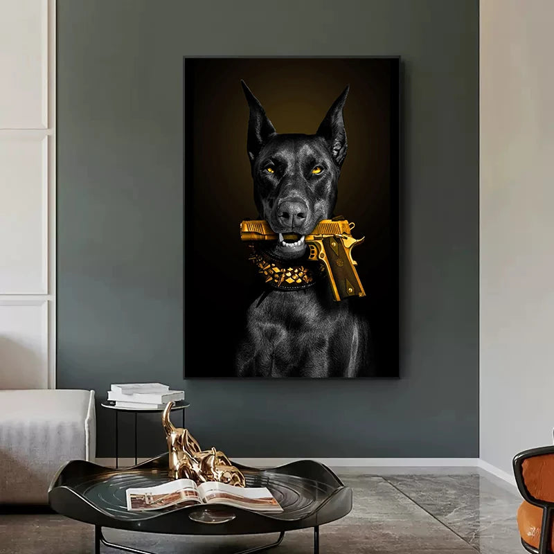 Luxury Black Doberman Poster Canvas