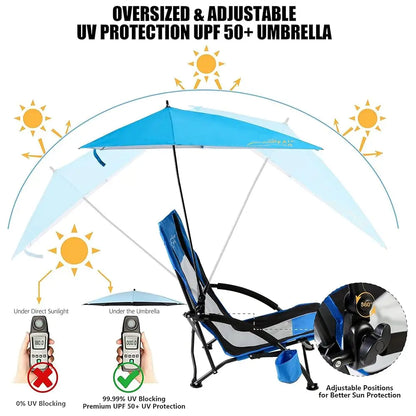 2 Pcs Beach Chair With Umbrella For Adults