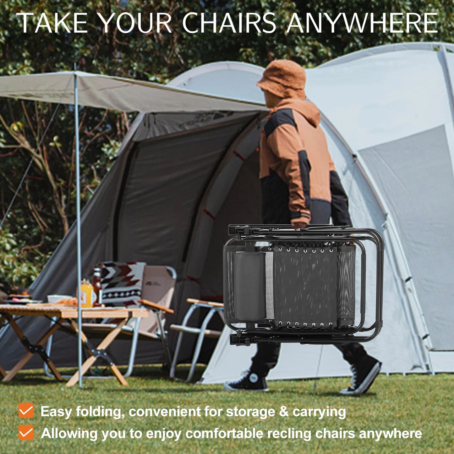 Zero Gravity Set of 2 Portable Recliner Lounge Chair