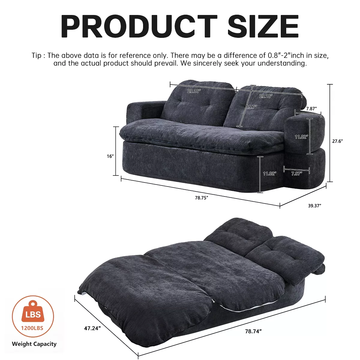 Convertible 2-Seater Floor Sofa Bed